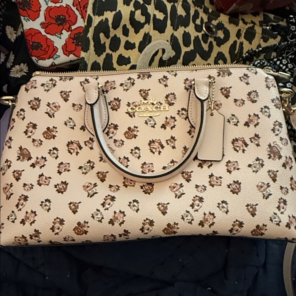 Coach Floral Satchel in Cream and Brown